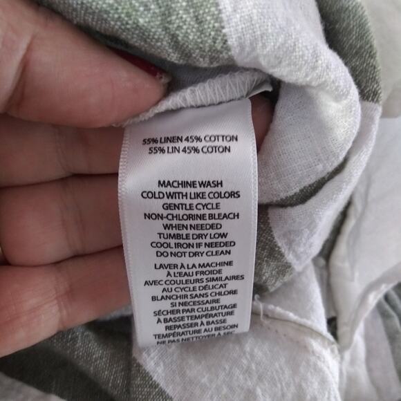 Beachlunchlounge Green Stripe Linen Wide Leg Crop Pull On Pants Size L - Picture 8 of 9